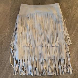 BCBGMAXAZRIA Canvas Faux Suede Fringe Pencil Skirt